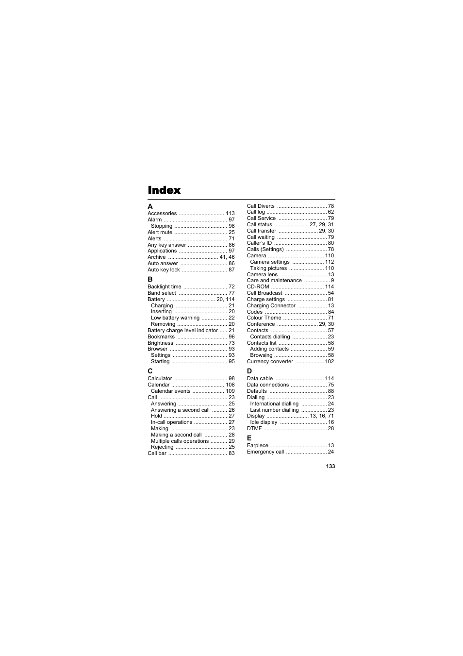 Index | Panasonic EB-SC3 User Manual | Page 136 / 138