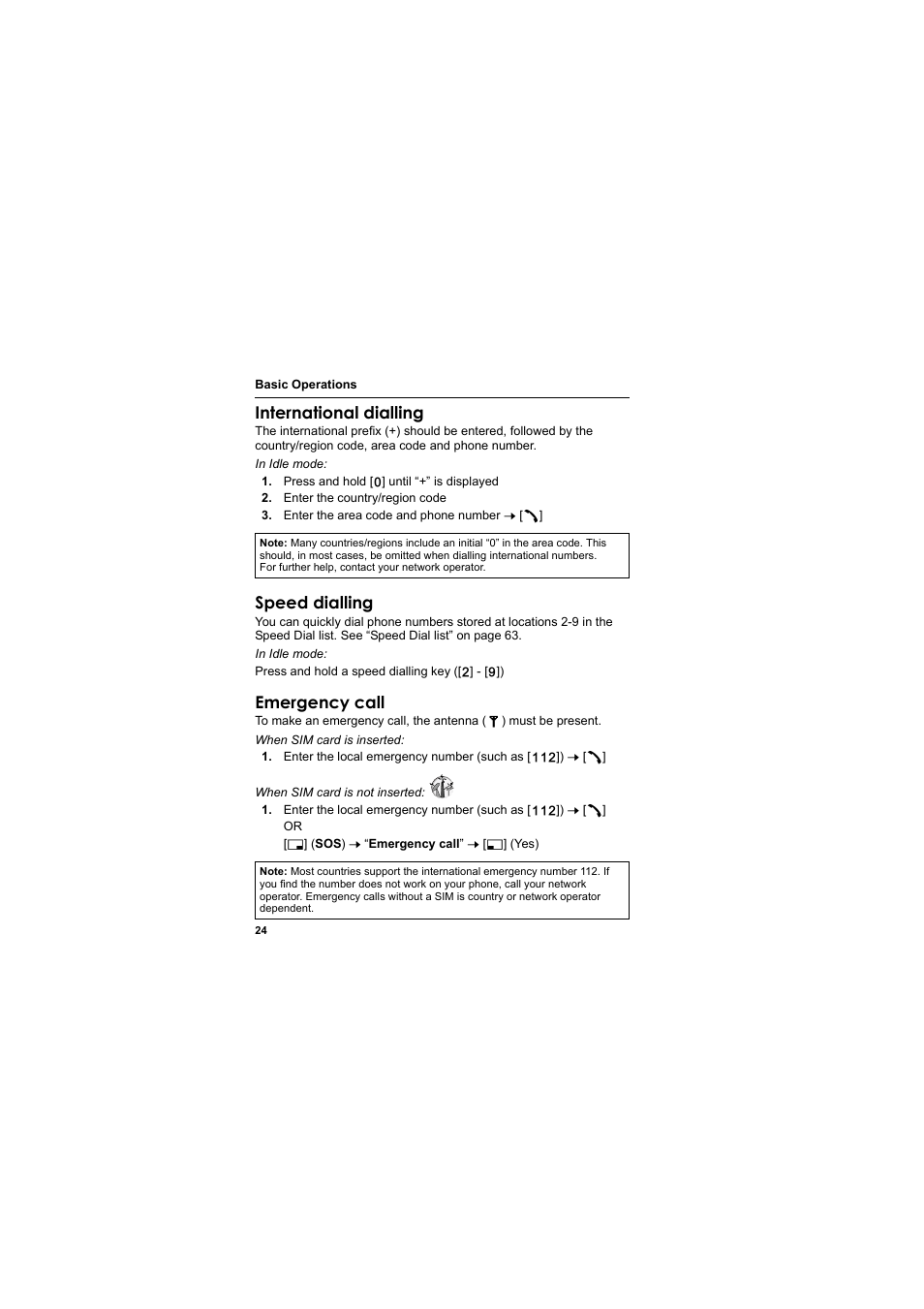 International dialling, Speed dialling, Emergency call | Panasonic EB-SC3 User Manual | Page 27 / 138