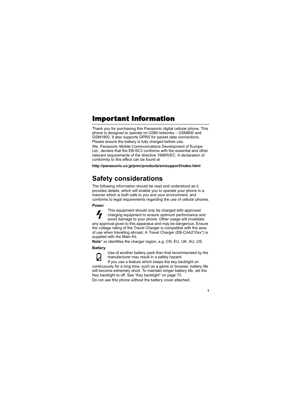 Important information, Safety considerations | Panasonic EB-SC3 User Manual | Page 4 / 138