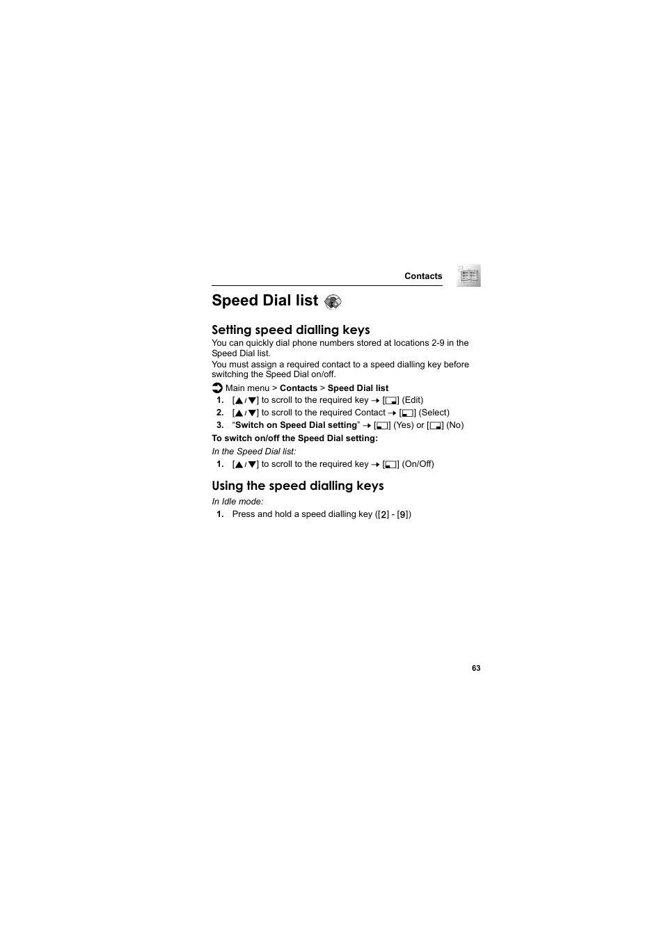 Speed dial list | Panasonic EB-SC3 User Manual | Page 66 / 138