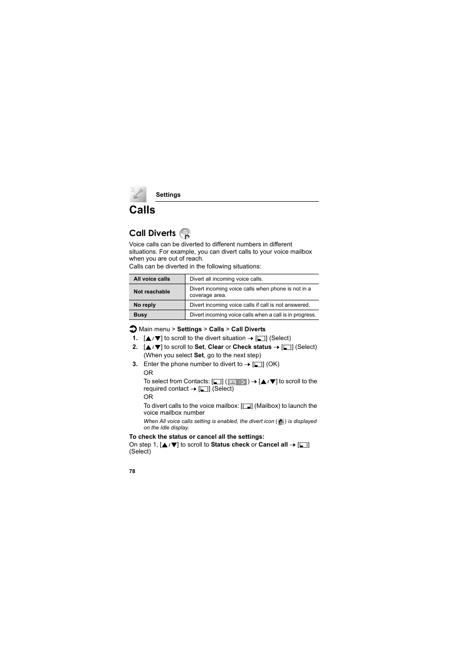 Calls, Call diverts | Panasonic EB-SC3 User Manual | Page 81 / 138