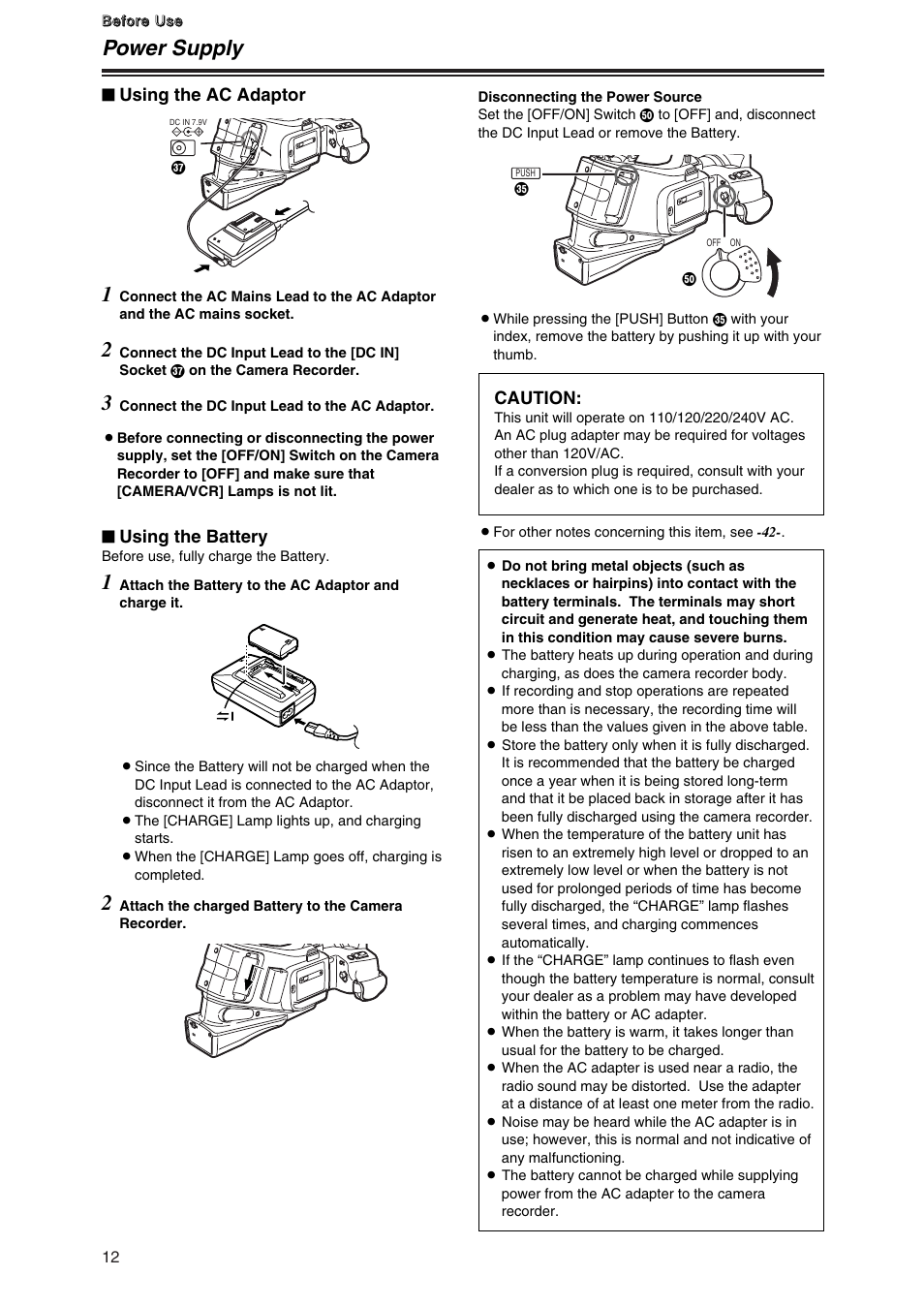 Power supply | Panasonic AG-DVC7P User Manual | Page 12 / 54