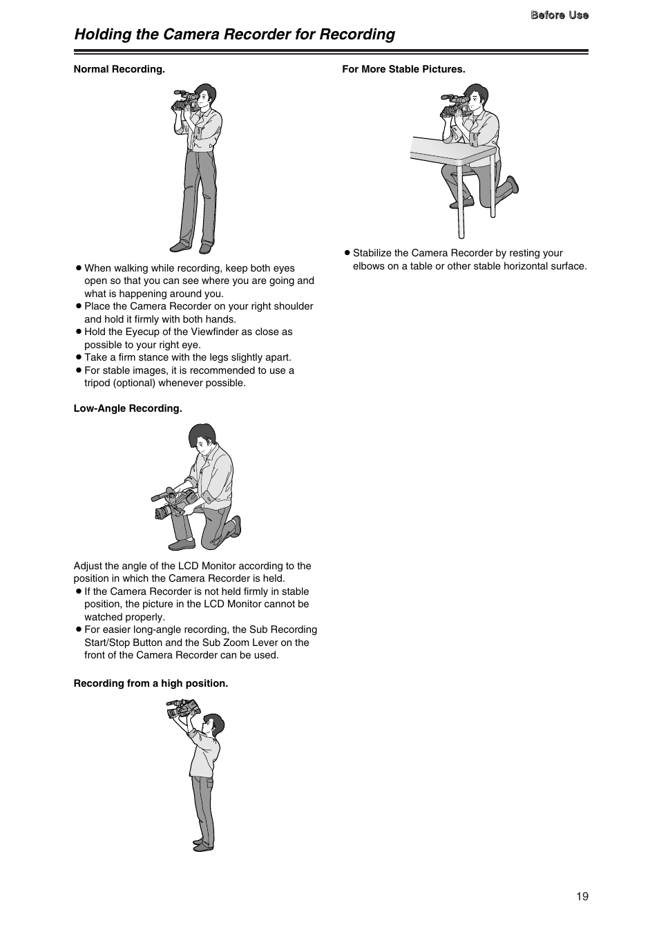 Holding the camera recorder for recording | Panasonic AG-DVC7P User Manual | Page 19 / 54
