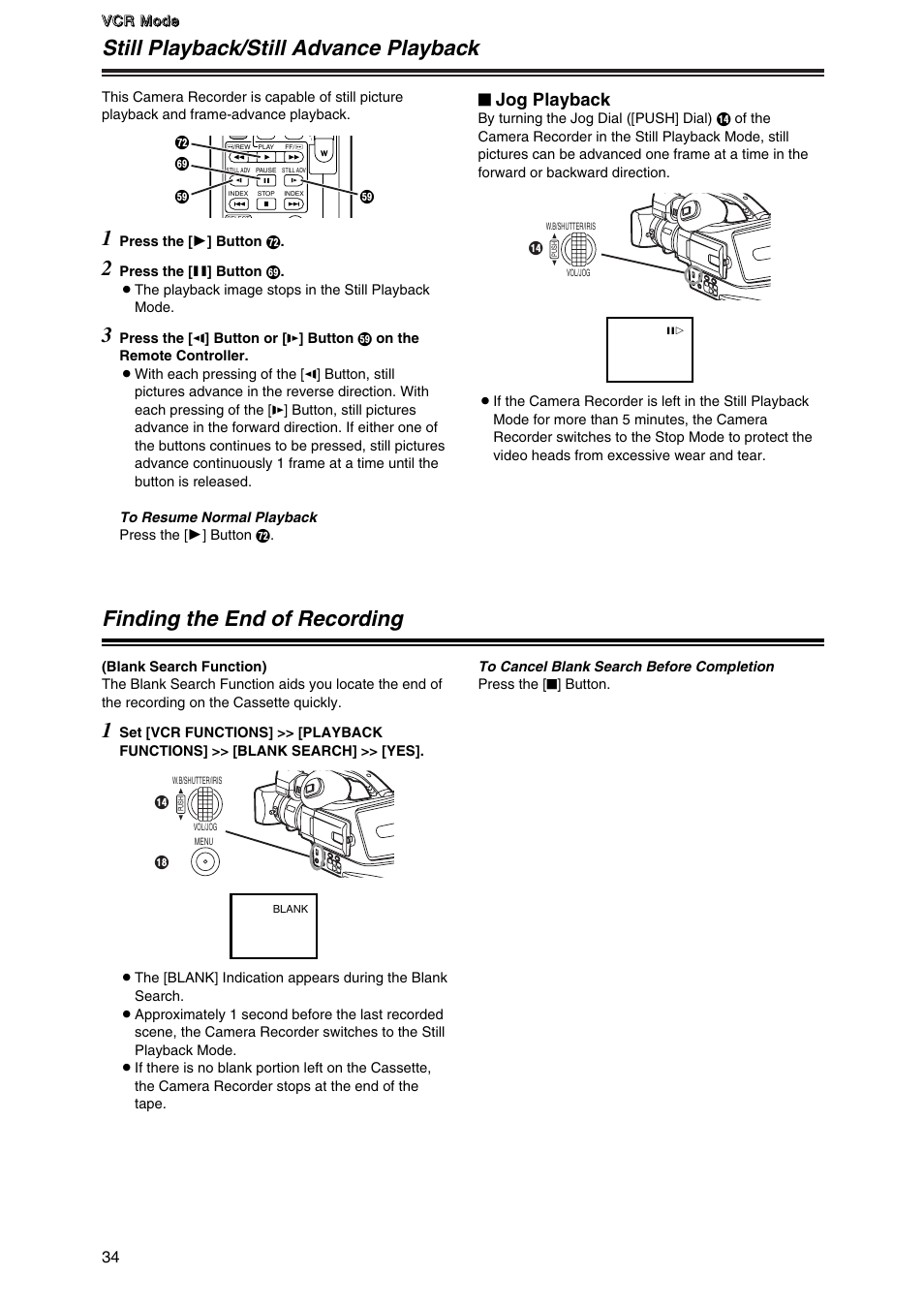 Still playback/still advance playback, Finding the end of recording, Finding the end of recording 1 | Jog playback | Panasonic AG-DVC7P User Manual | Page 34 / 54