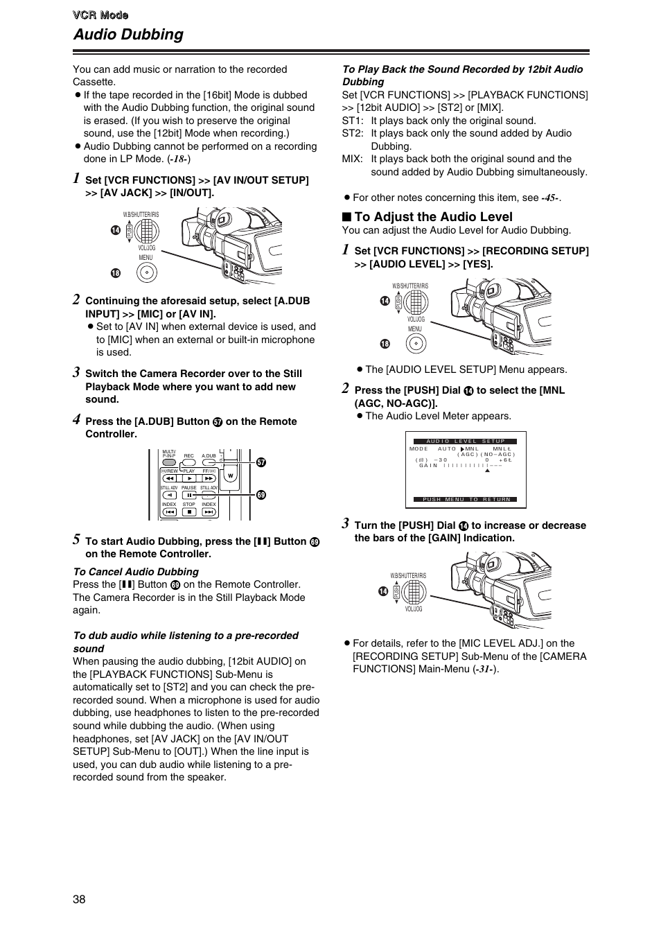 Audio dubbing | Panasonic AG-DVC7P User Manual | Page 38 / 54