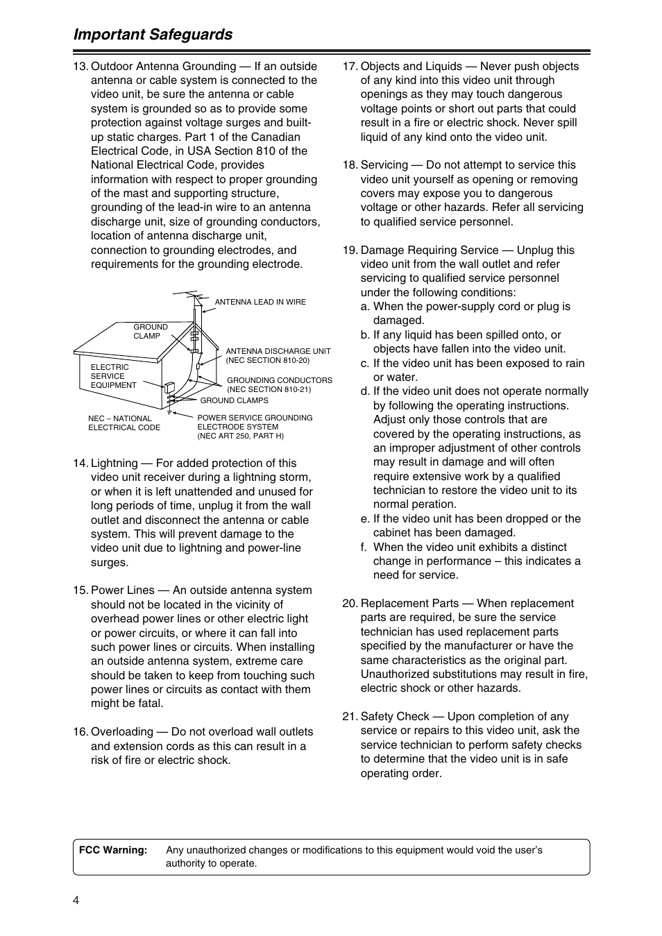 Important safeguards | Panasonic AG-DVC7P User Manual | Page 4 / 54