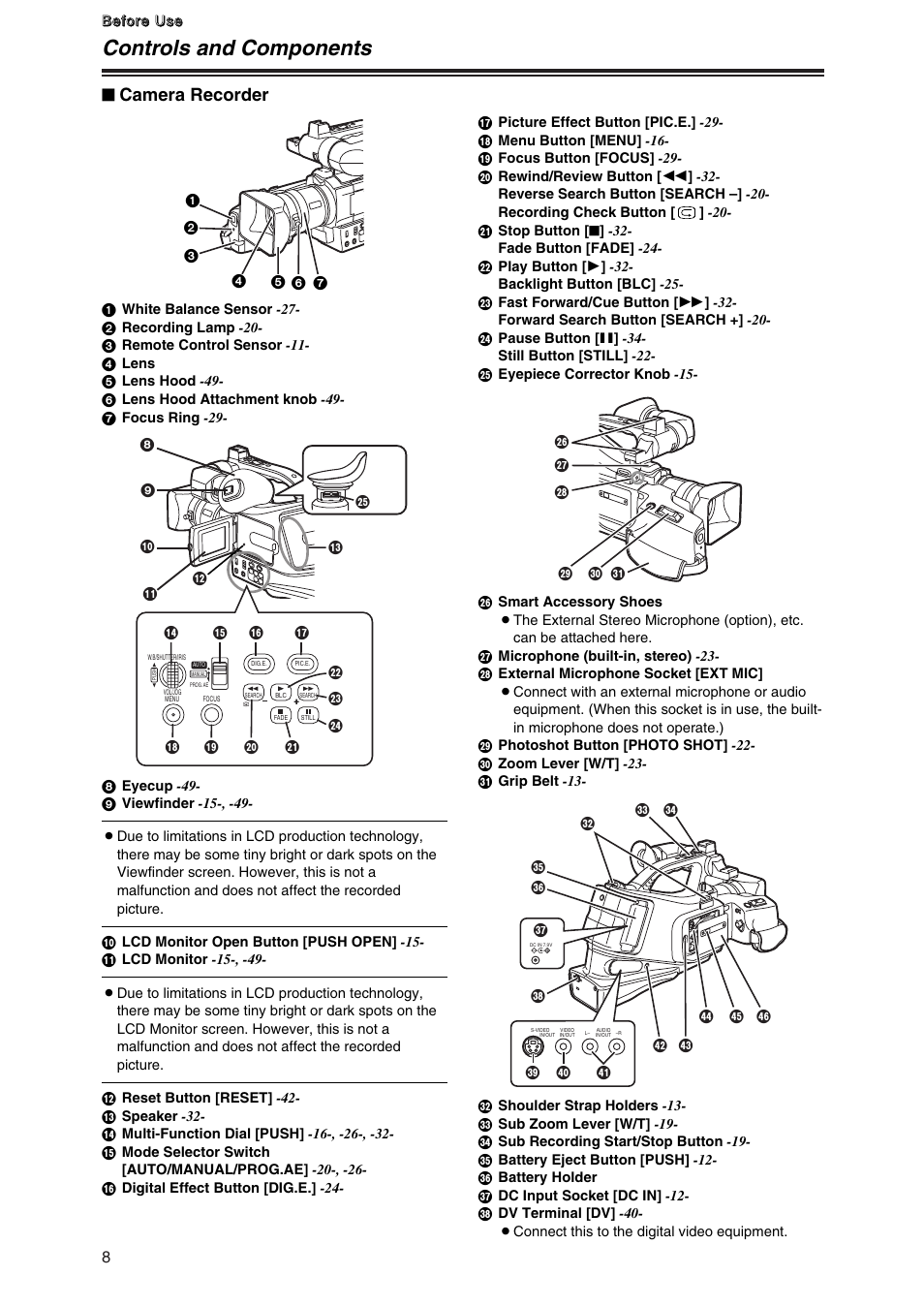 Controls and components, Camera recorder | Panasonic AG-DVC7P User Manual | Page 8 / 54