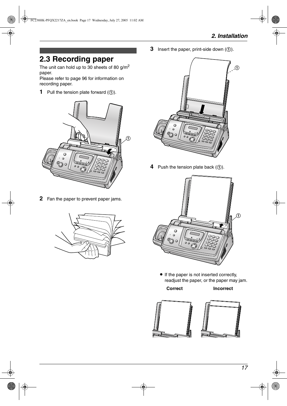 3 recording paper, Recording paper, 3 recording paper | Panasonic KX-FC238HK User Manual | Page 19 / 106