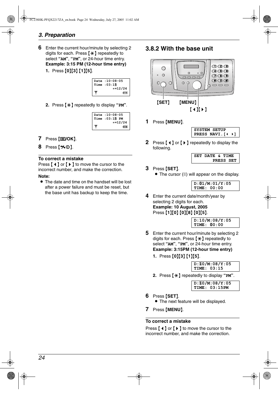 2 with the base unit, Preparation 24 6 | Panasonic KX-FC238HK User Manual | Page 26 / 106