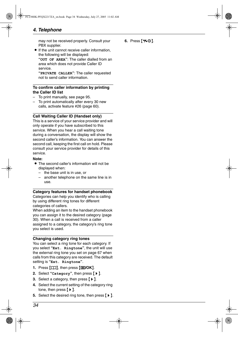 Telephone 34 | Panasonic KX-FC238HK User Manual | Page 36 / 106