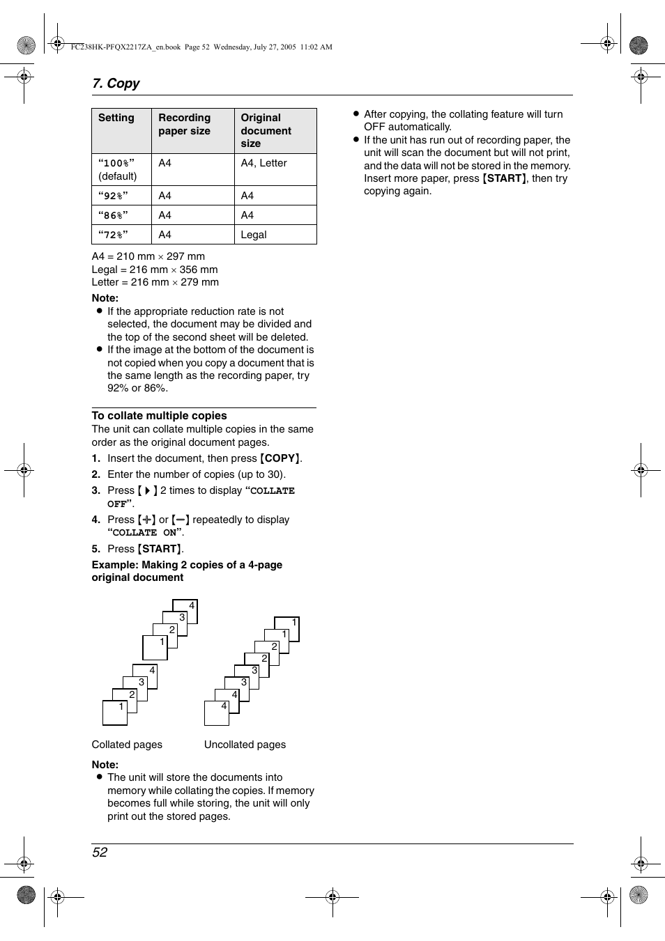 Copy 52 | Panasonic KX-FC238HK User Manual | Page 54 / 106