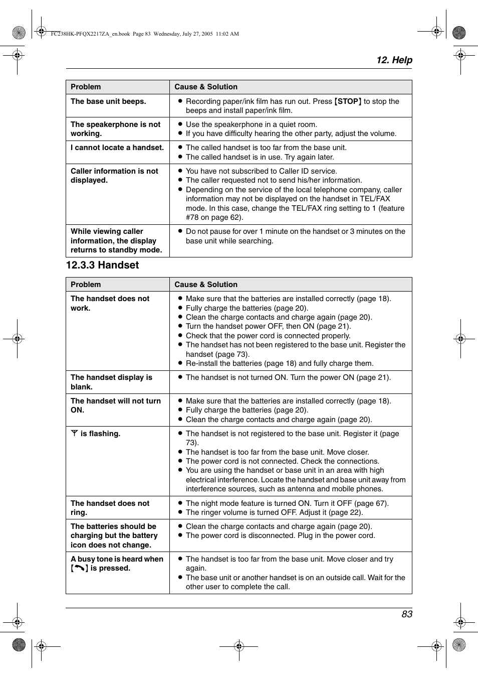 3 handset, Help 83 | Panasonic KX-FC238HK User Manual | Page 85 / 106