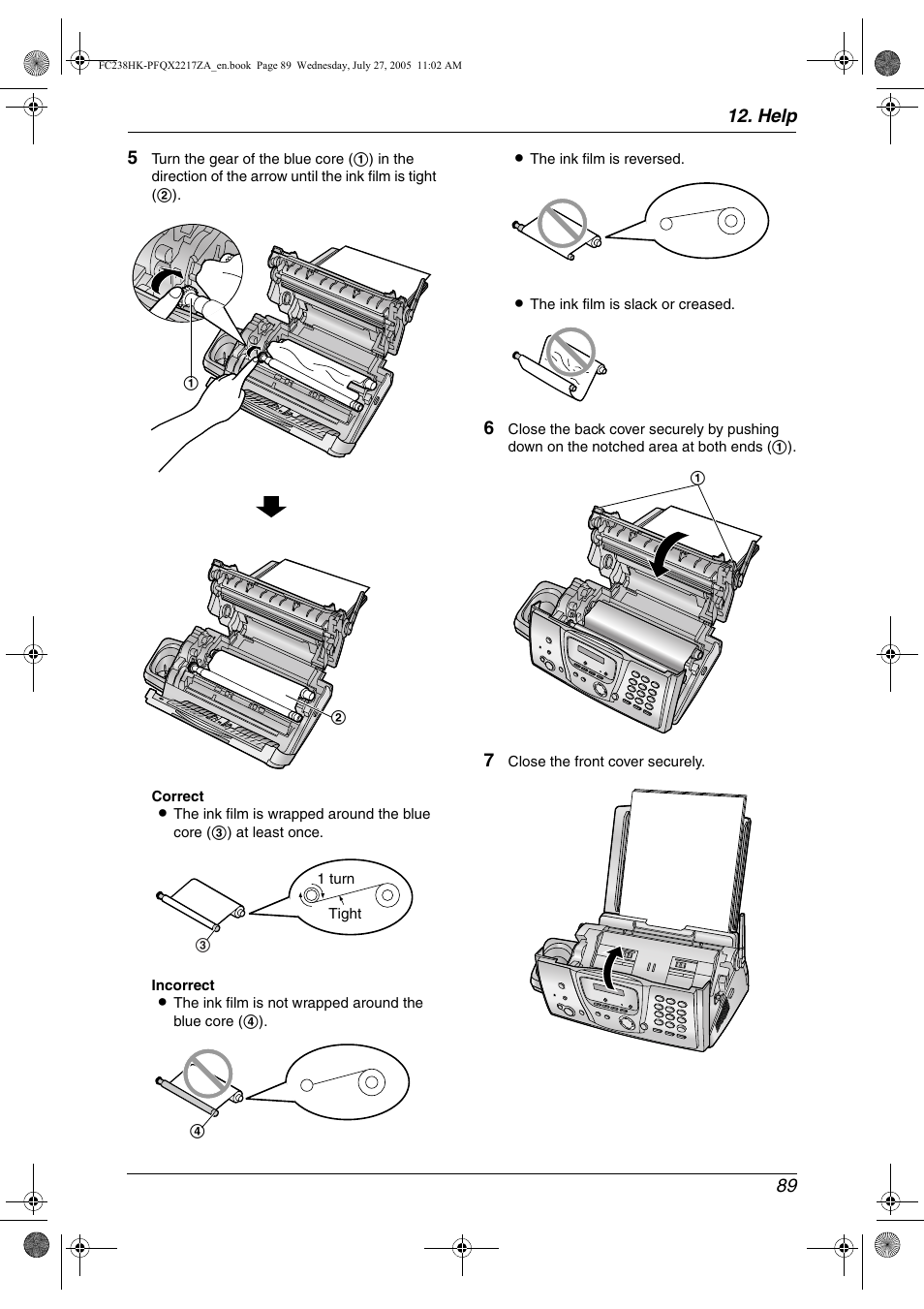 Help 89 5 | Panasonic KX-FC238HK User Manual | Page 91 / 106