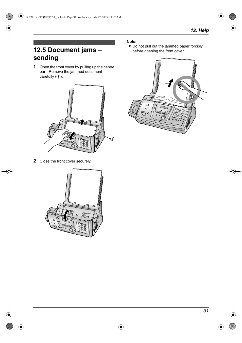 5 document jams – sending, Document jams – sending, 5 document jams – sending | Panasonic KX-FC238HK User Manual | Page 93 / 106