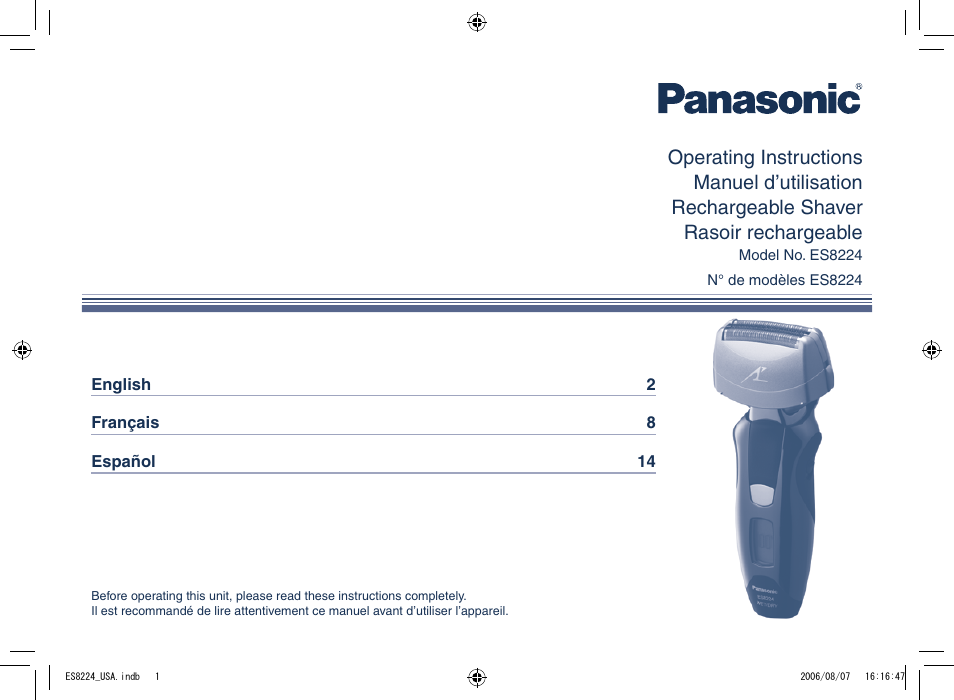 Panasonic ES8224 User Manual | 20 pages