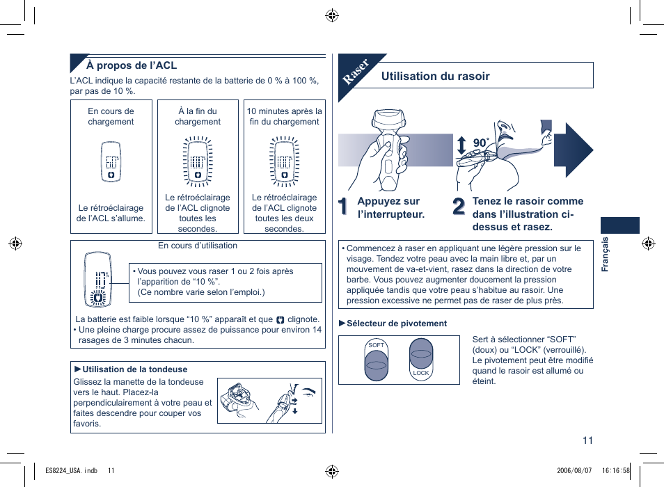 Raser, Utilisation du rasoir | Panasonic ES8224 User Manual | Page 11 / 20