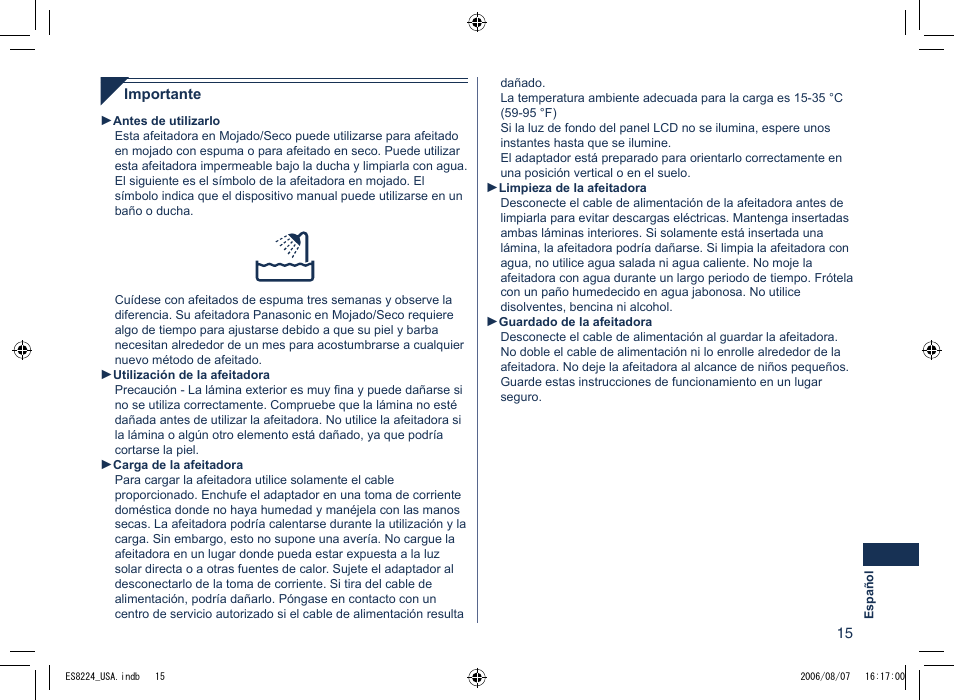 Panasonic ES8224 User Manual | Page 15 / 20