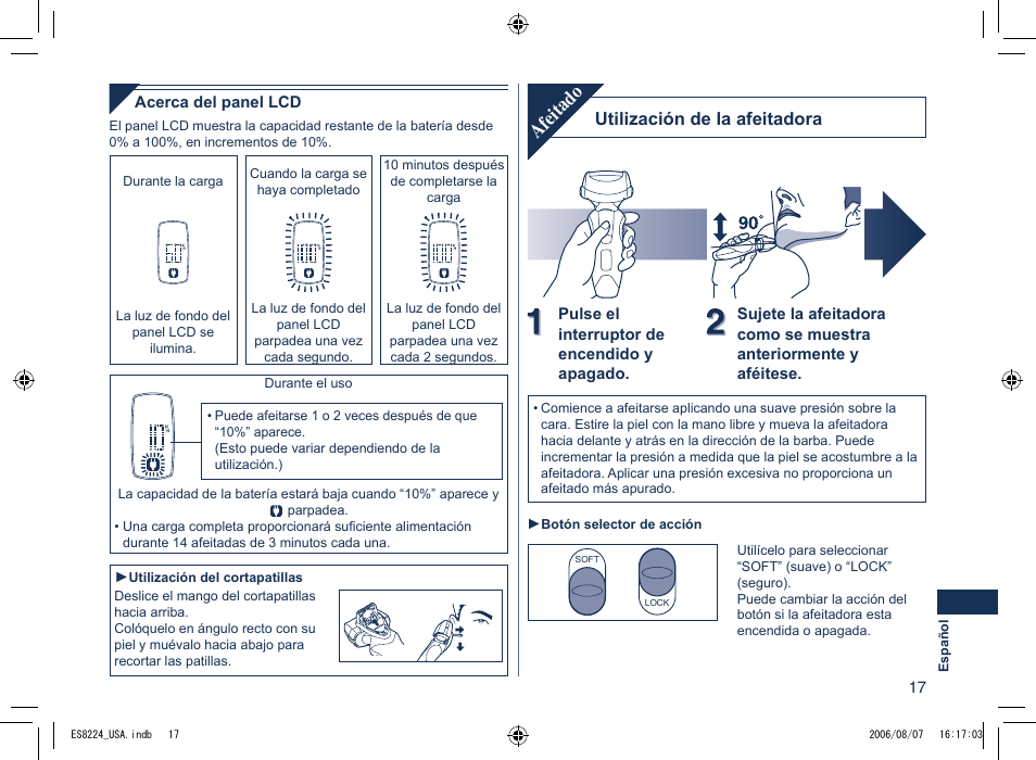 Afeitado, Utilización de la afeitadora | Panasonic ES8224 User Manual | Page 17 / 20