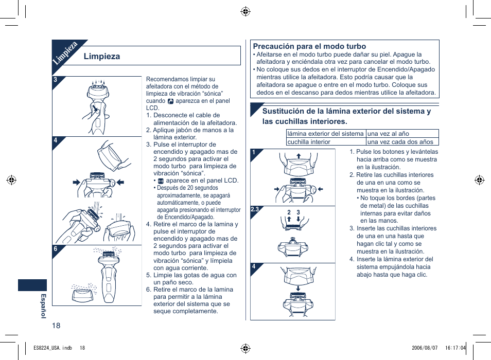 Limpieza | Panasonic ES8224 User Manual | Page 18 / 20