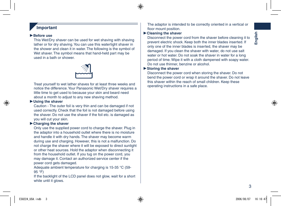 Panasonic ES8224 User Manual | Page 3 / 20