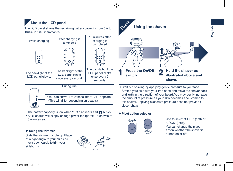 Sha ve, Using the shaver | Panasonic ES8224 User Manual | Page 5 / 20