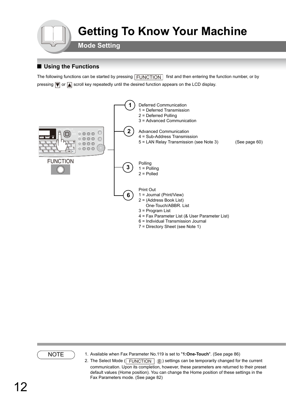 Mode setting, Using the functions, Getting to know your machine | Panasonic Panafax UF-7950 User Manual | Page 12 / 126