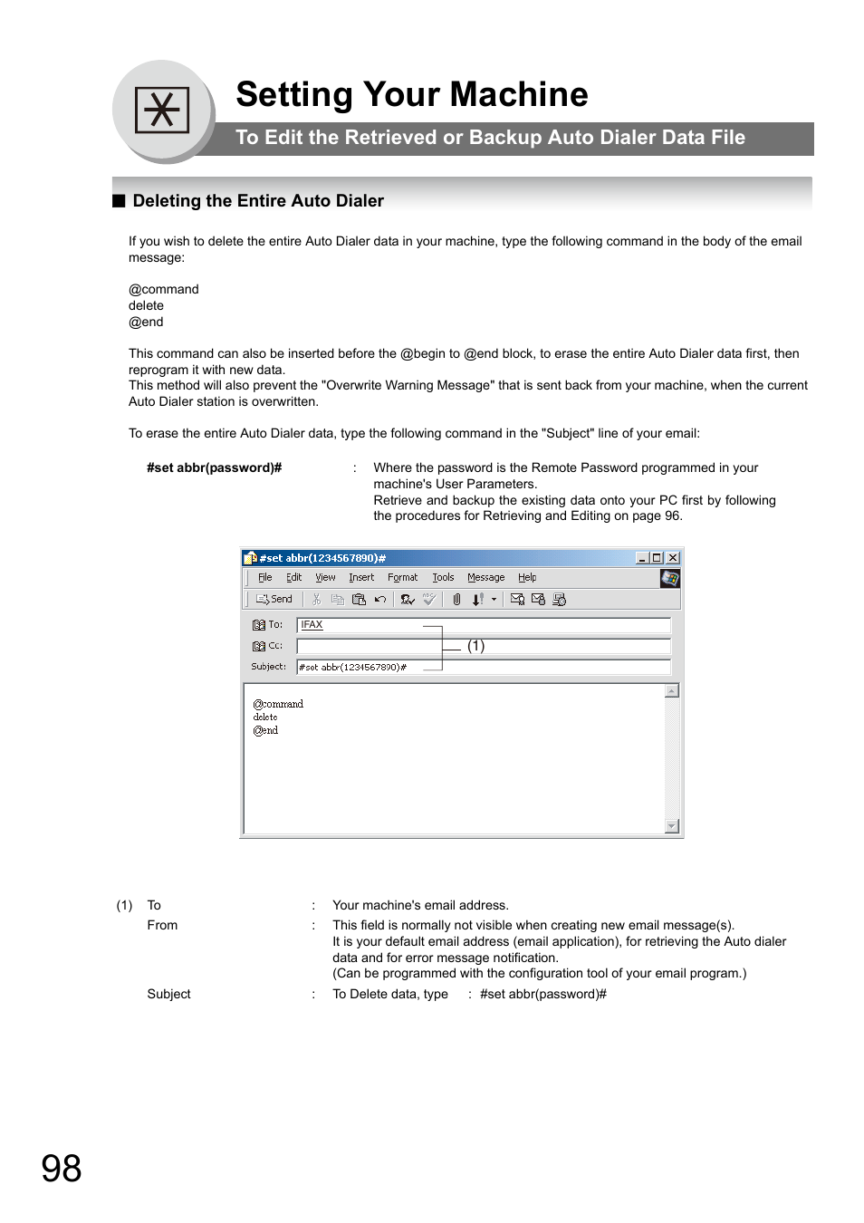 Deleting the entire auto dialer, Setting your machine | Panasonic Panafax UF-7950 User Manual | Page 98 / 126