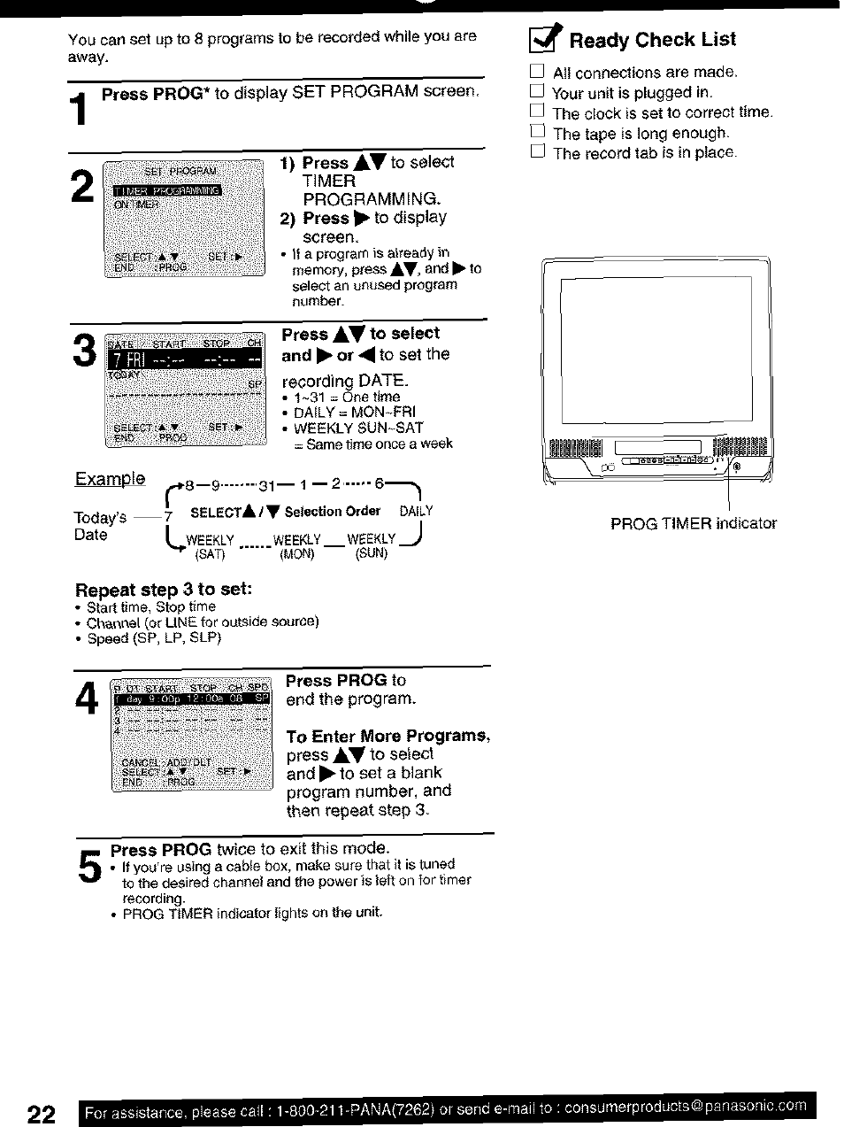 Ready check list | Panasonic PV C2063 User Manual | Page 22 / 40