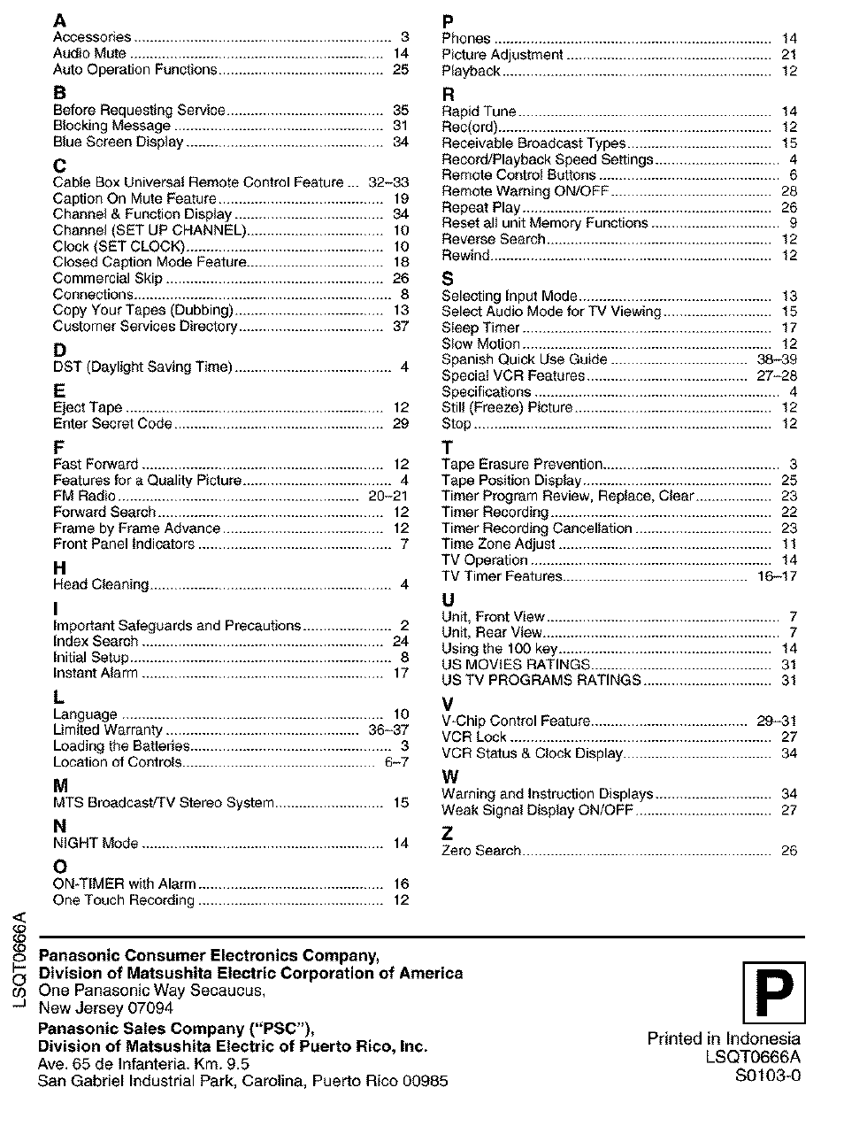 Panasonic PV C2063 User Manual | Page 40 / 40