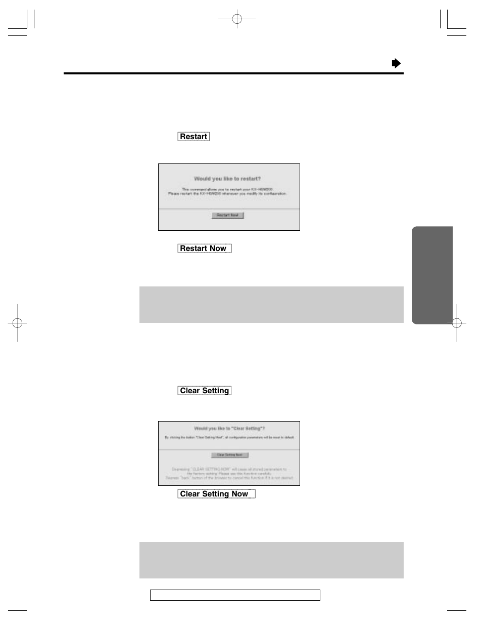 Restart, Clear setting | Panasonic KX-HGW200 User Manual | Page 37 / 68
