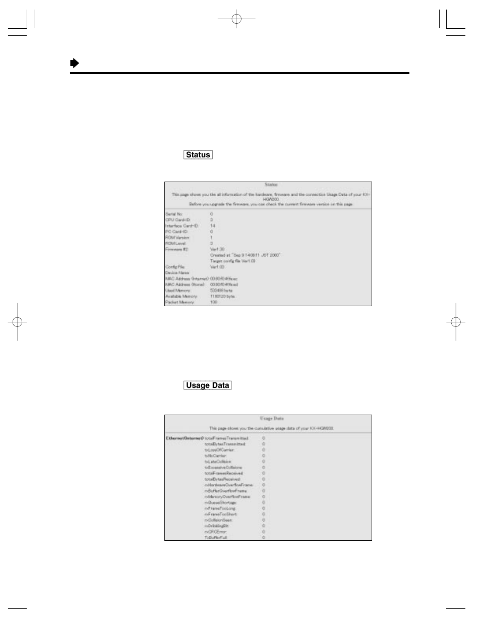 Status, Usage data | Panasonic KX-HGW200 User Manual | Page 42 / 68
