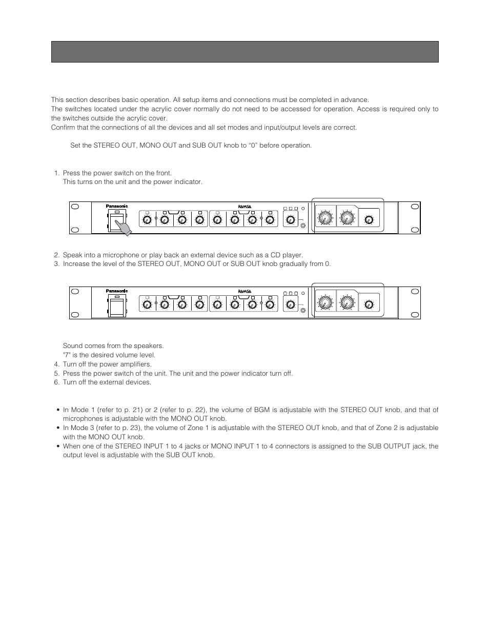 Operations, Basic operation, Knobs for output level adjustments | Panasonic WR-XS3P User Manual | Page 29 / 39