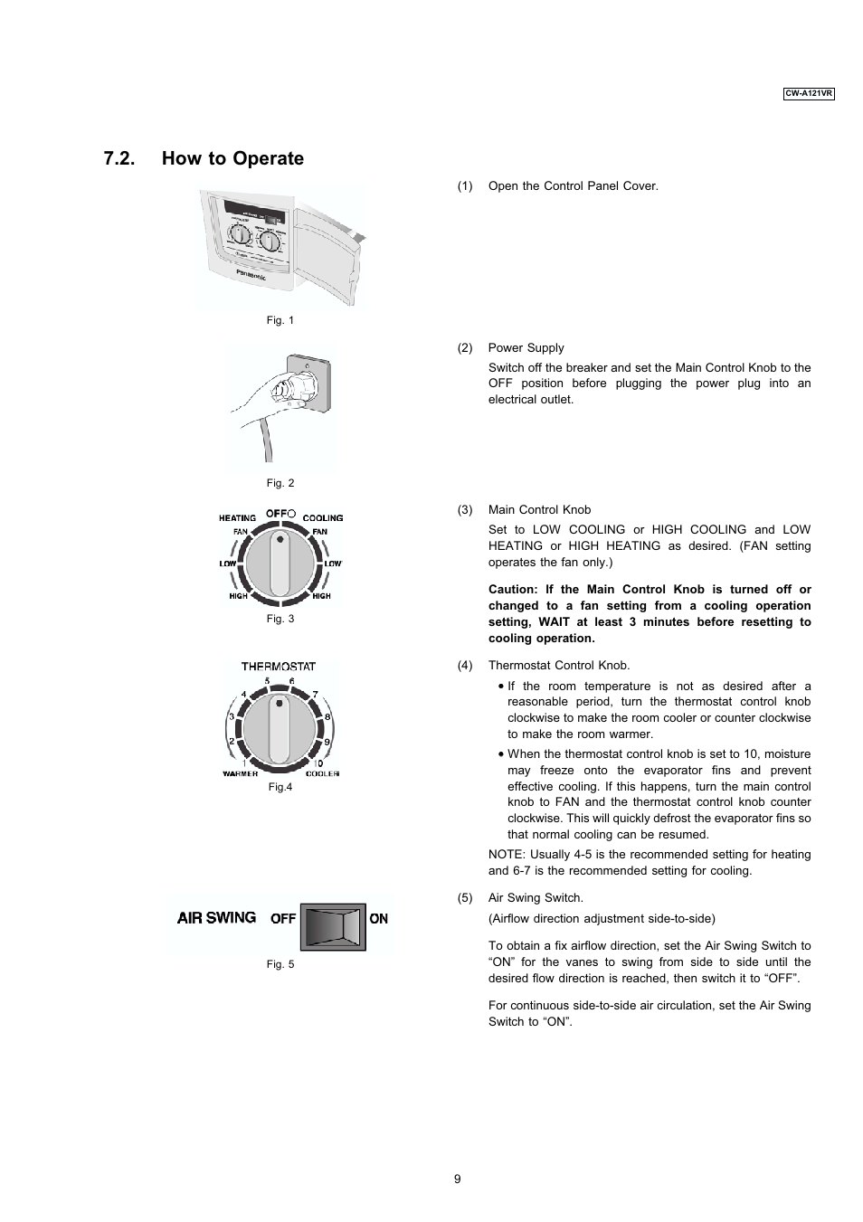 How to operate | Panasonic CW-A121VR User Manual | Page 2 / 6