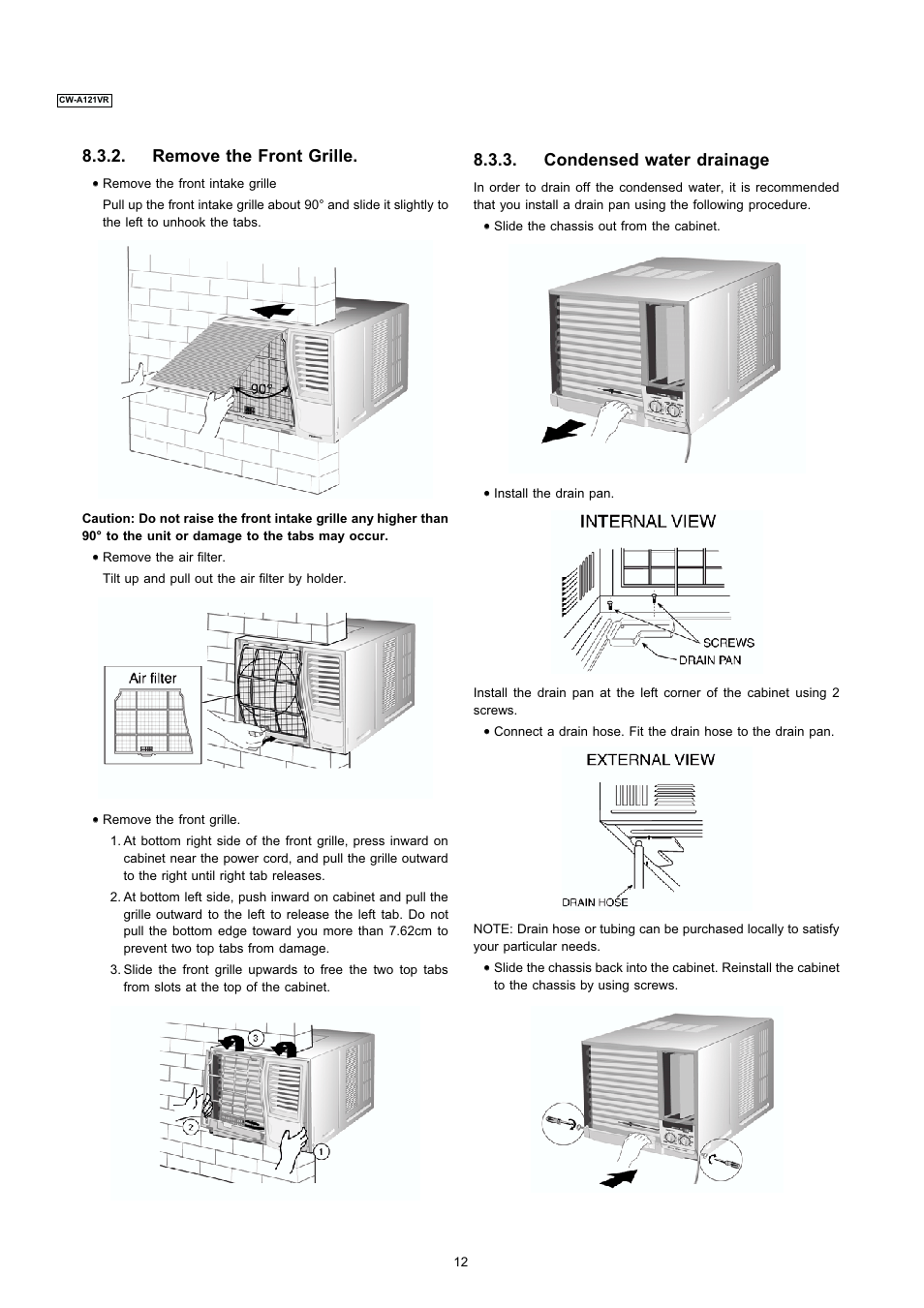 Remove the front grille, Condensed water drainage | Panasonic CW-A121VR User Manual | Page 5 / 6