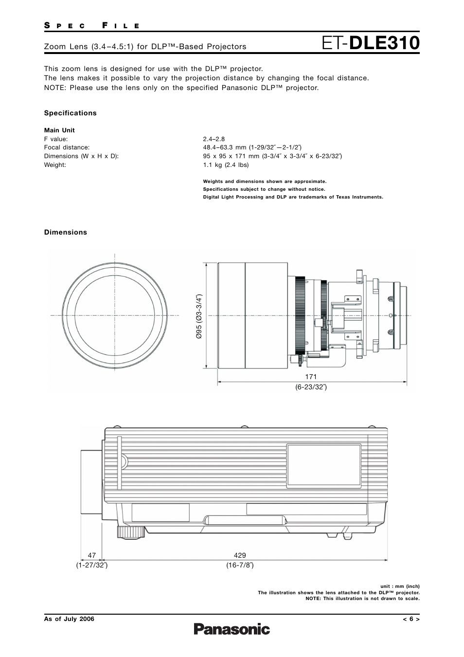 Et-dle310, Et- dle310 | Panasonic ET-DLE050 User Manual | Page 6 / 7