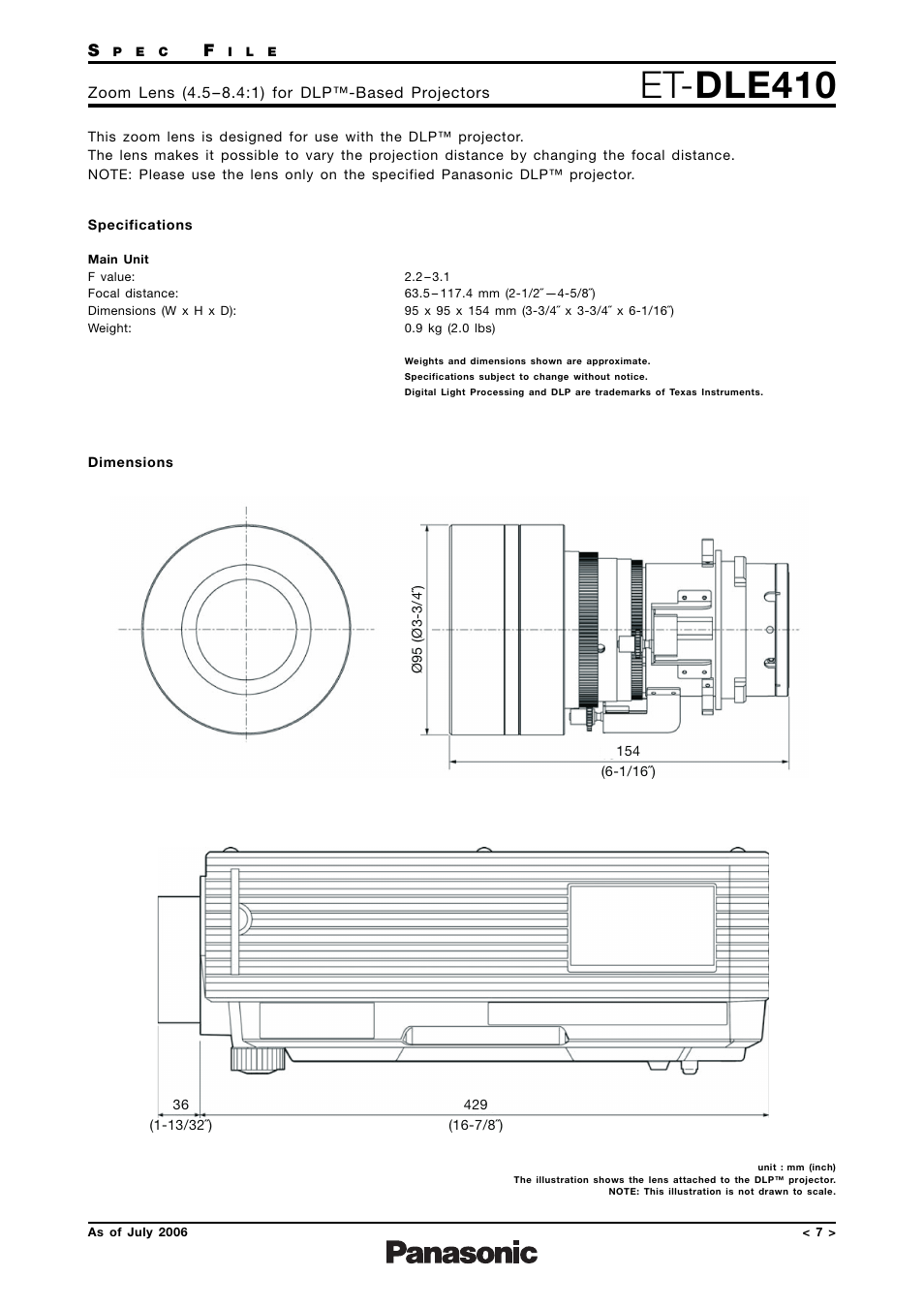 Et-dle410, Et- dle410 | Panasonic ET-DLE050 User Manual | Page 7 / 7