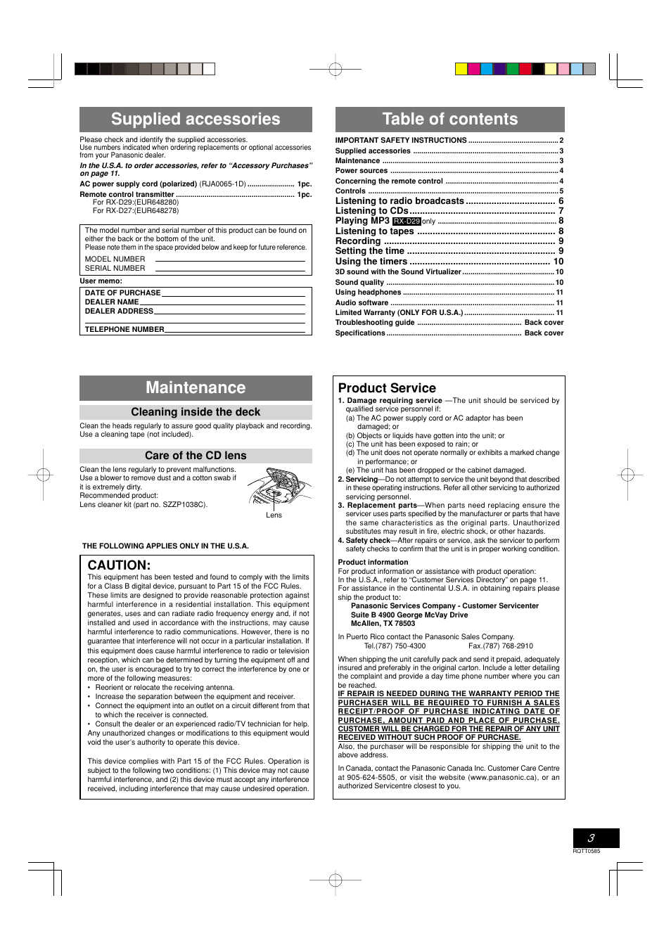 Panasonic RX-D29 User Manual | Page 3 / 12