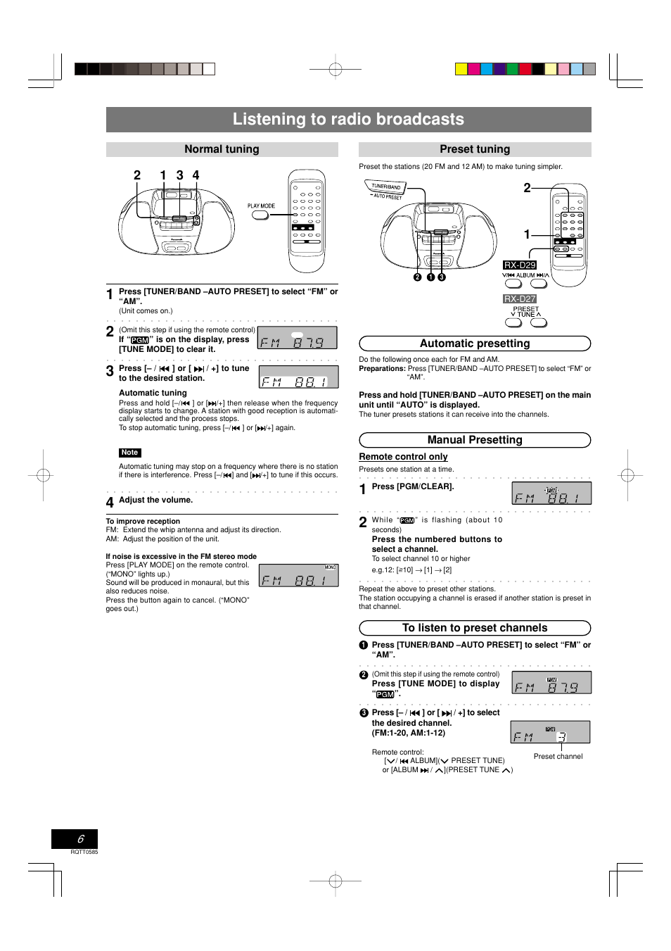 Listening to radio broadcasts | Panasonic RX-D29 User Manual | Page 6 / 12