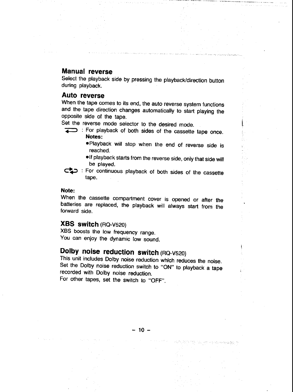 Note | Panasonic RQ-V460 User Manual | Page 10 / 20