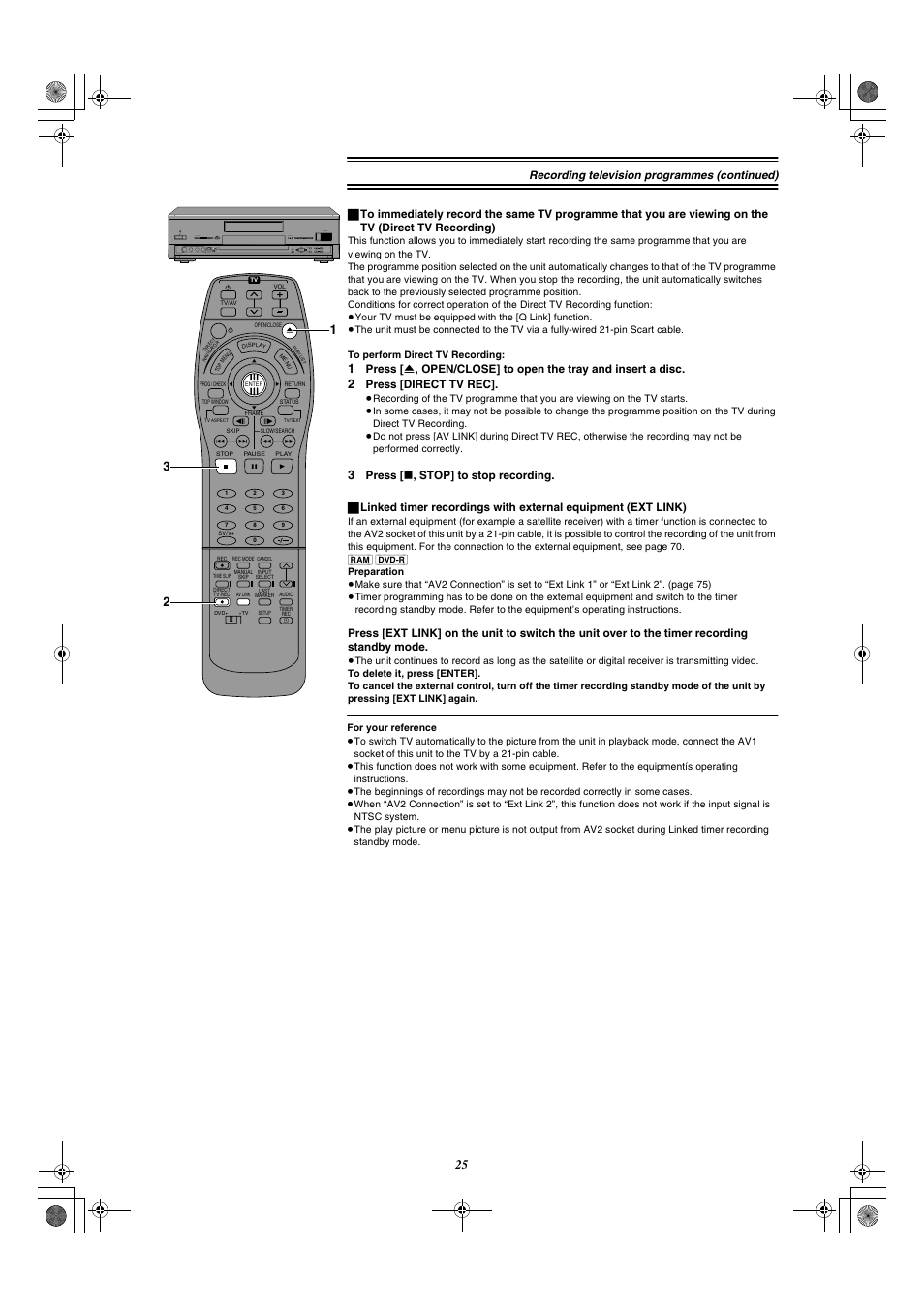 Recording television programmes (continued) | Panasonic DMR-E20 User Manual | Page 25 / 95