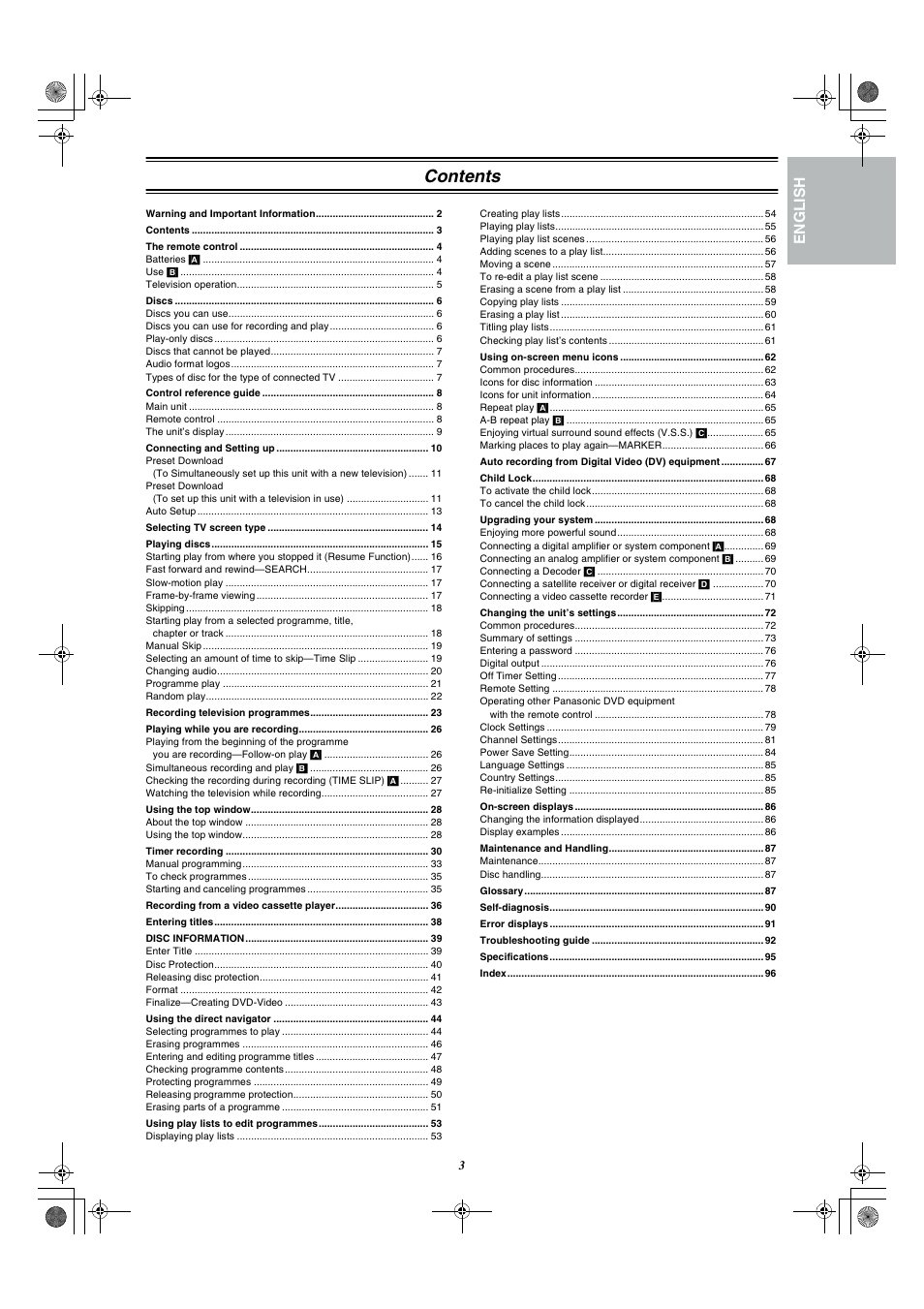 Panasonic DMR-E20 User Manual | Page 3 / 95