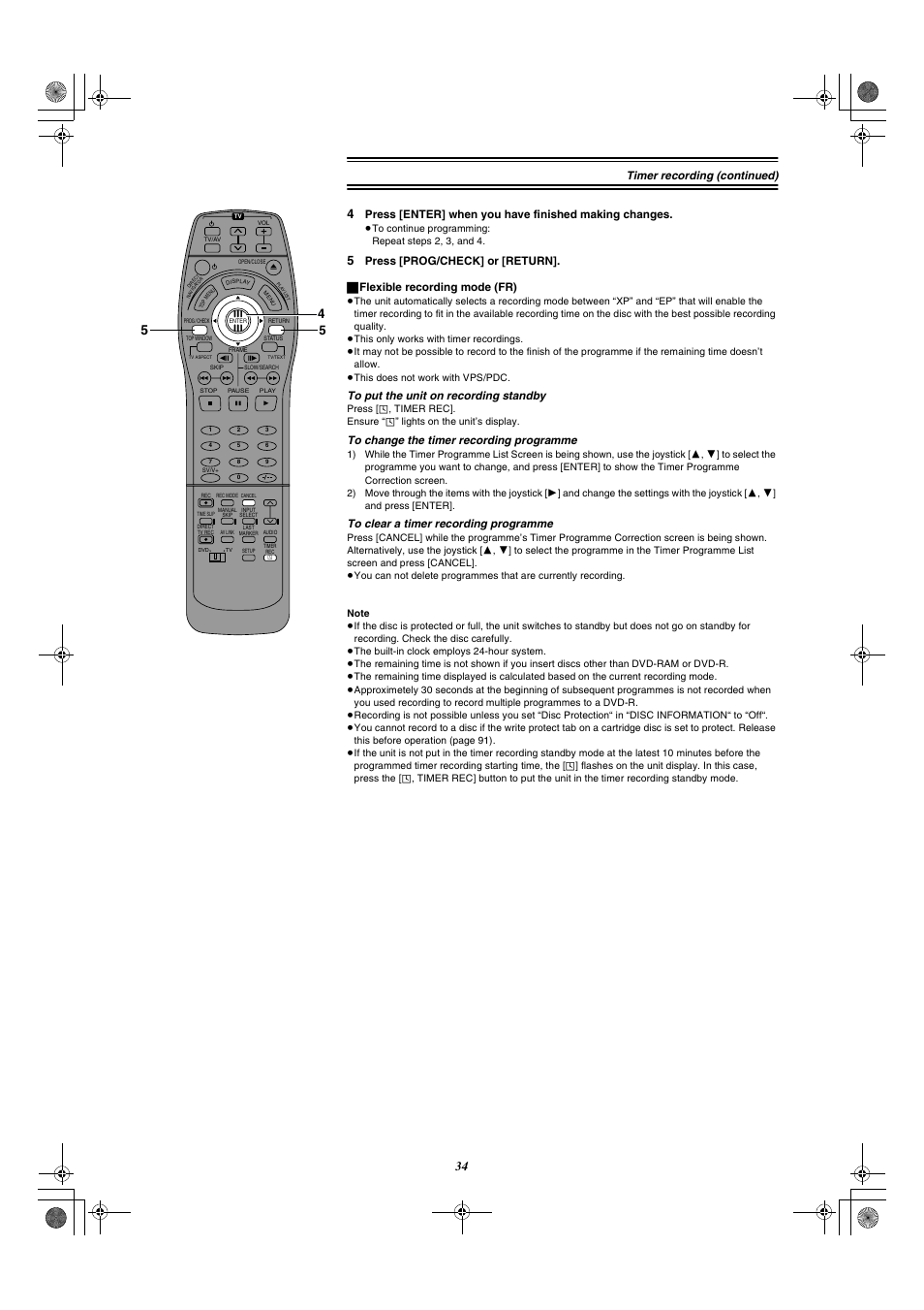 Timer recording (continued) | Panasonic DMR-E20 User Manual | Page 34 / 95