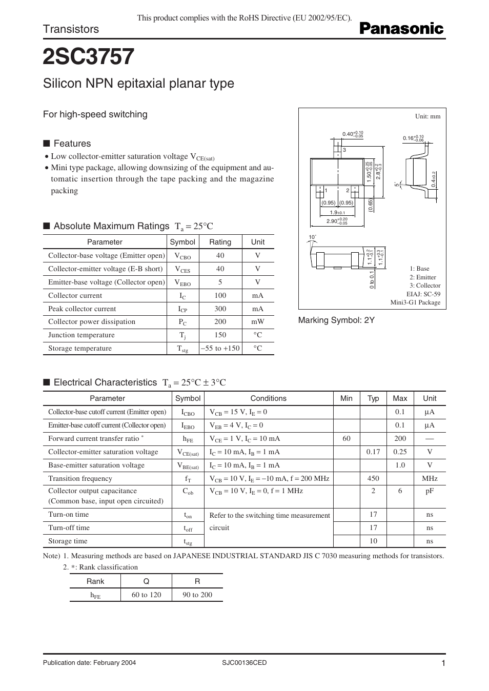 Panasonic 2SC3757 User Manual | 3 pages