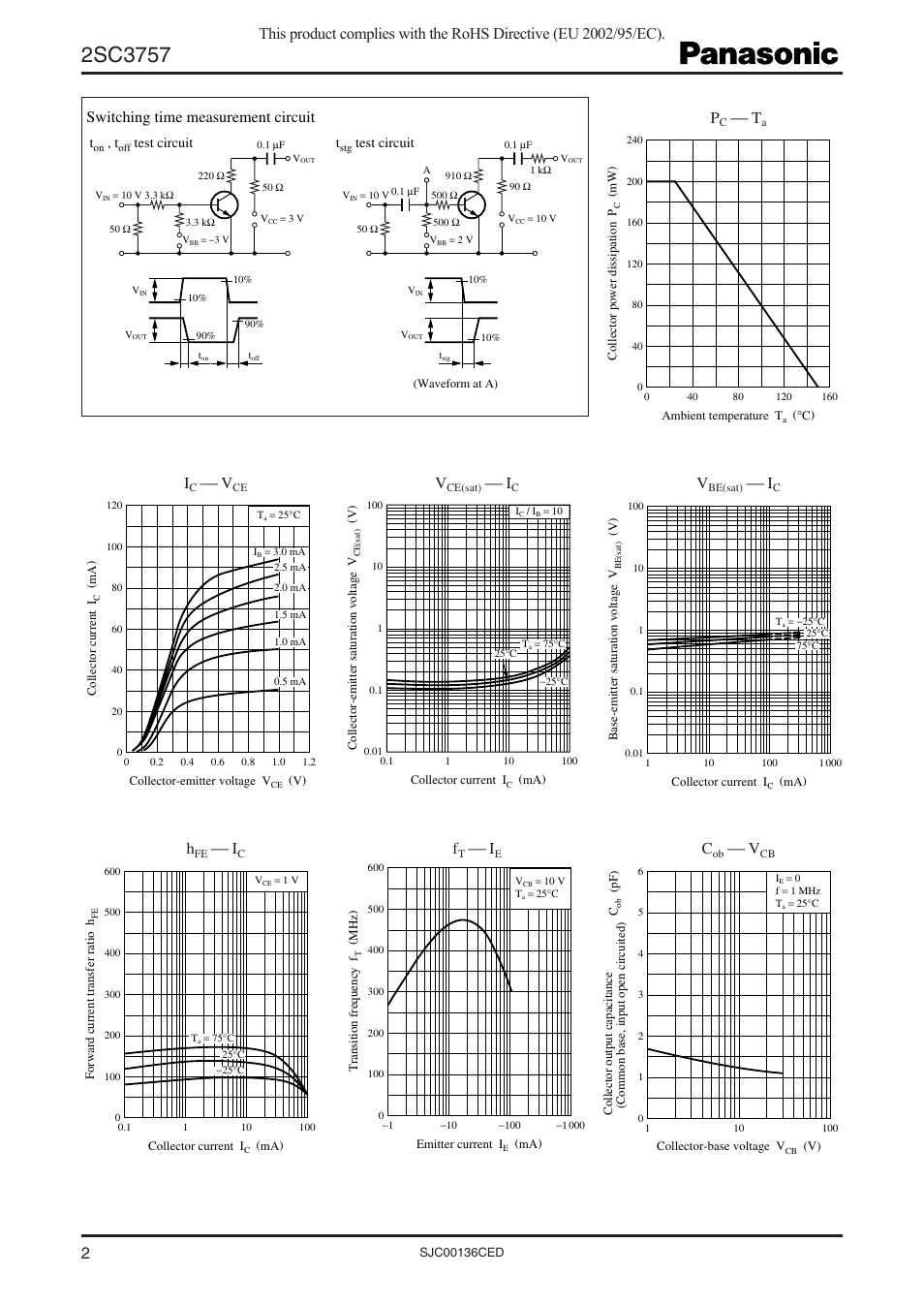 Switching time measurement circuit p | Panasonic 2SC3757 User Manual | Page 2 / 3