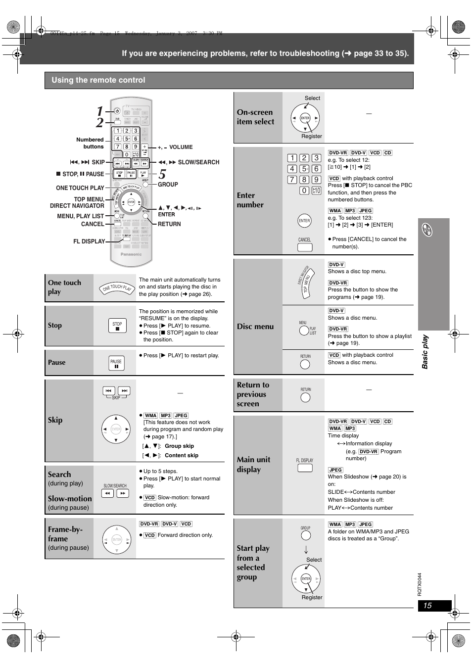 Using the remote control | Panasonic SC-PT753 User Manual | Page 15 / 40