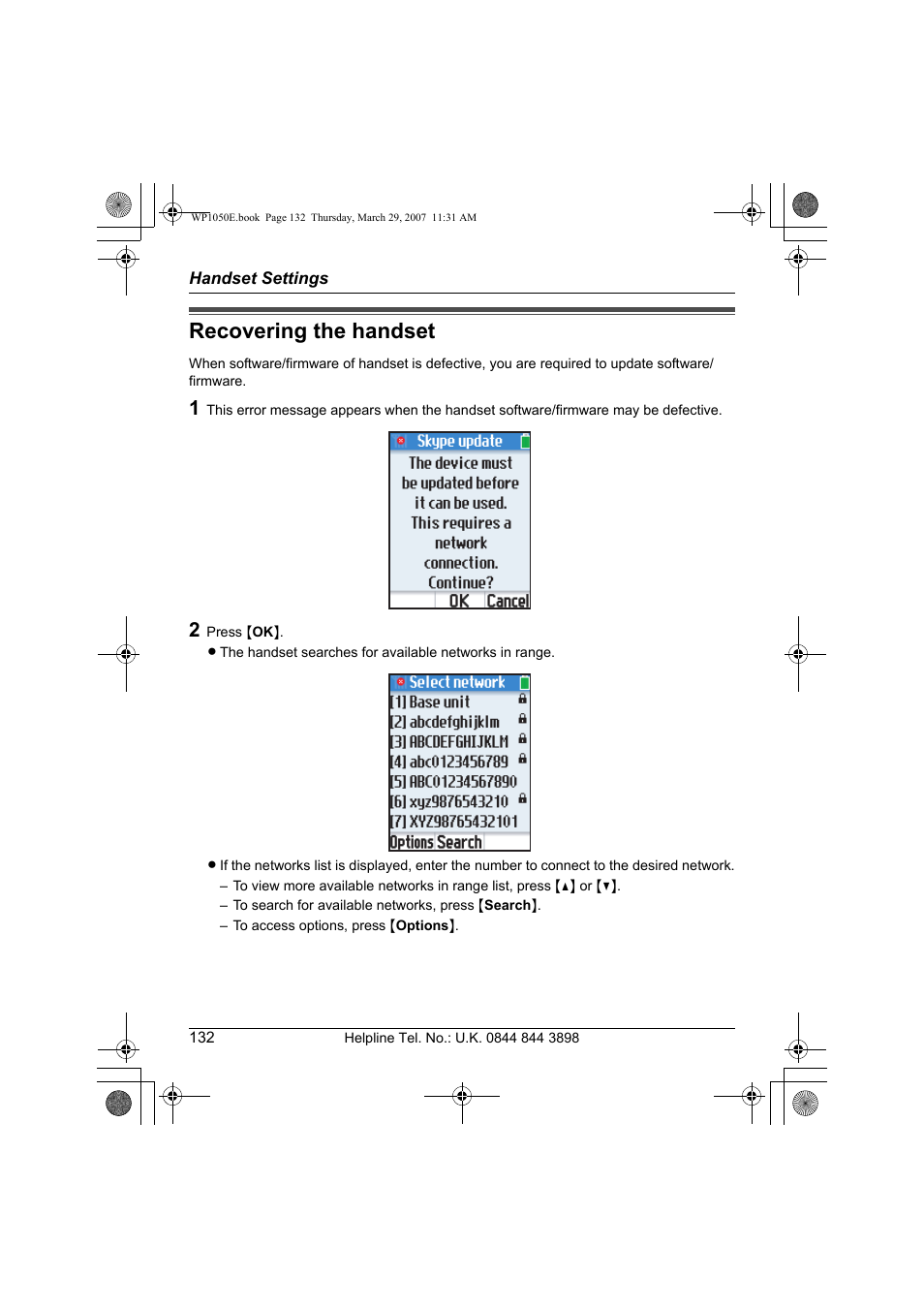 Recovering the handset | Panasonic KW-WP1050E User Manual | Page 132 / 240