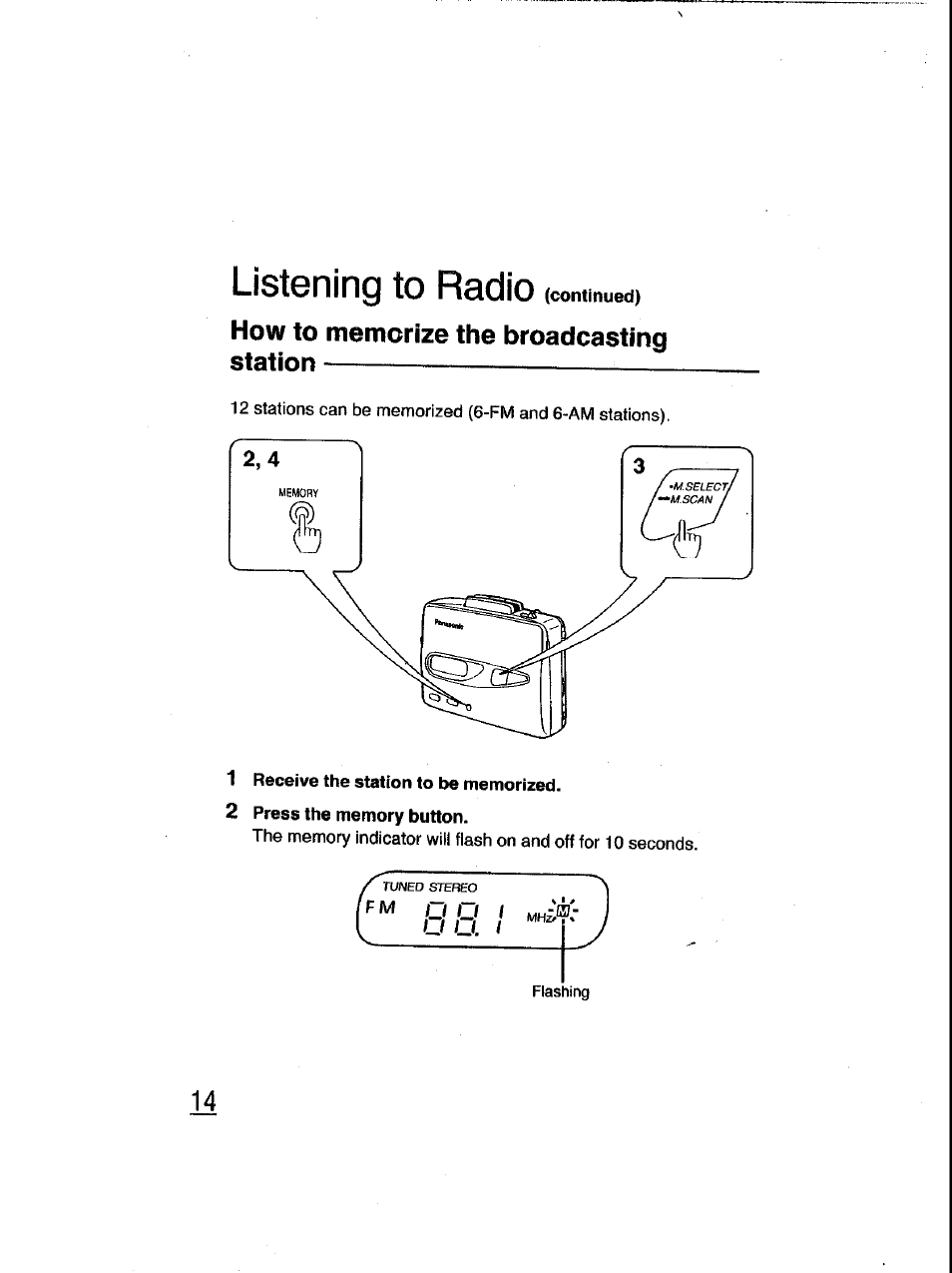 Listening to radio | Panasonic RQ-V185 User Manual | Page 14 / 19