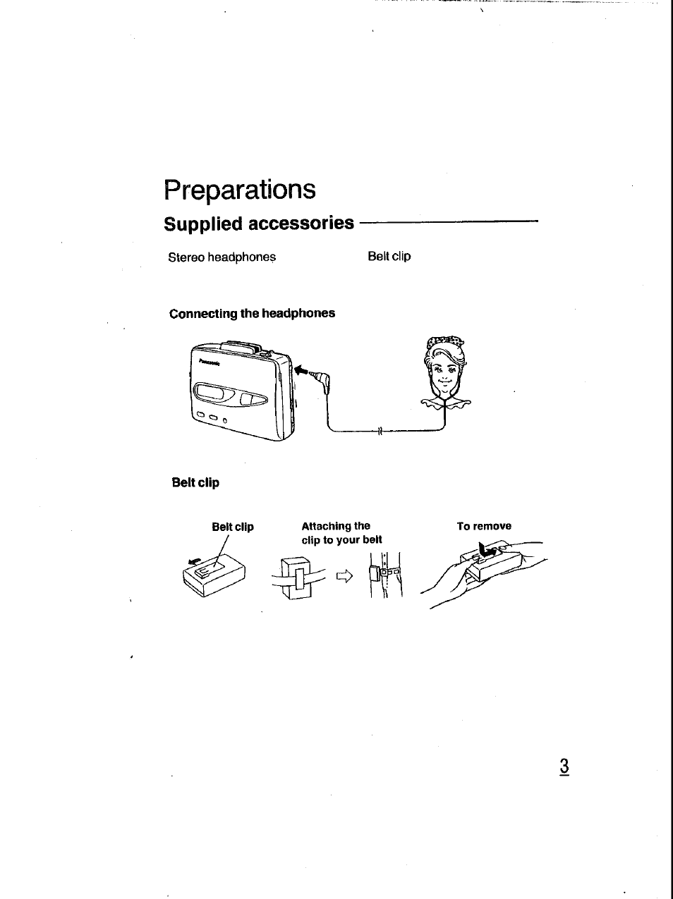 Preparations, Supplied accessories | Panasonic RQ-V185 User Manual | Page 3 / 19