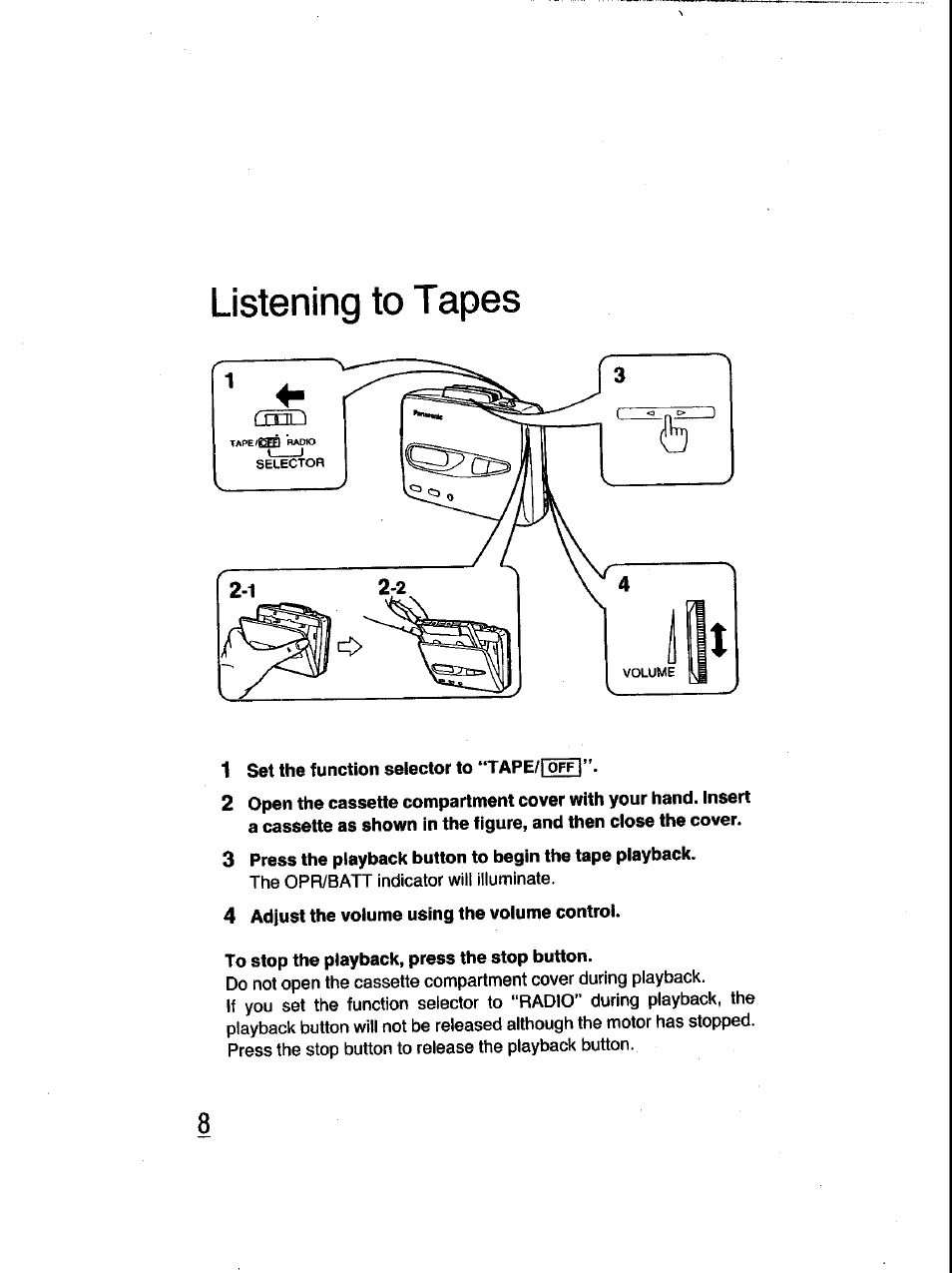 Listening to tapes | Panasonic RQ-V185 User Manual | Page 8 / 19