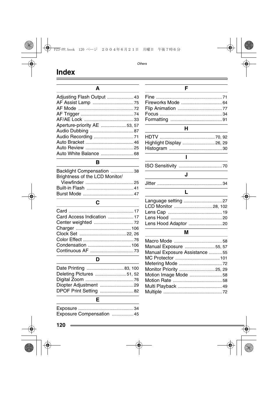 Index | Panasonic DMC-FZ3PP User Manual | Page 120 / 124
